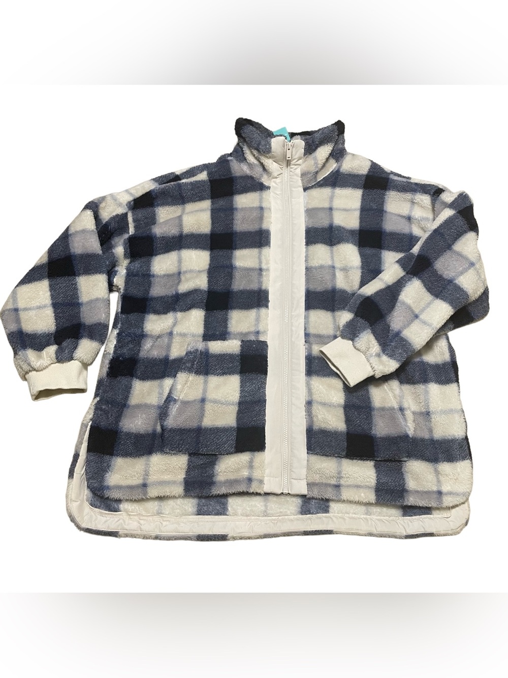 Maurices Plush Plaid Zip-Up Jacket — Navy & White